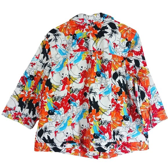 CJ Banks Shirt Jacket Womens 1X Multicolor Floral Watercolor Art to Wear Snap - Picture 5 of 9